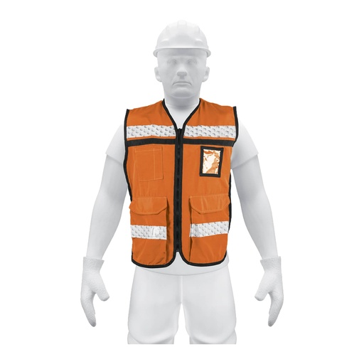 [14669] Chaleco brigadista con cintas reflejantes naranja