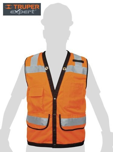 [13479] Chaleco de seguridad mediano naranja reflejante con bolsas