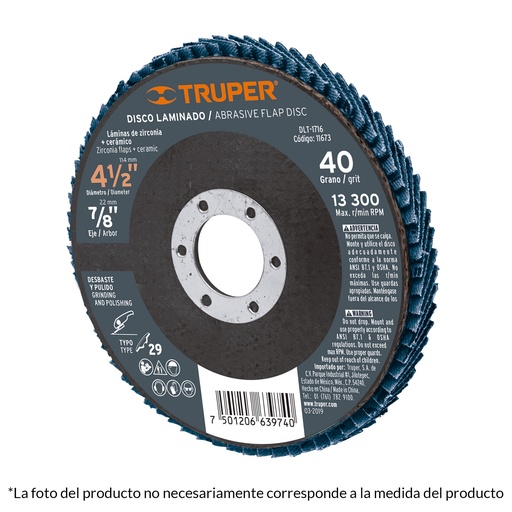 [11674] Disco laminado grano 60 de 4 1/2" truper