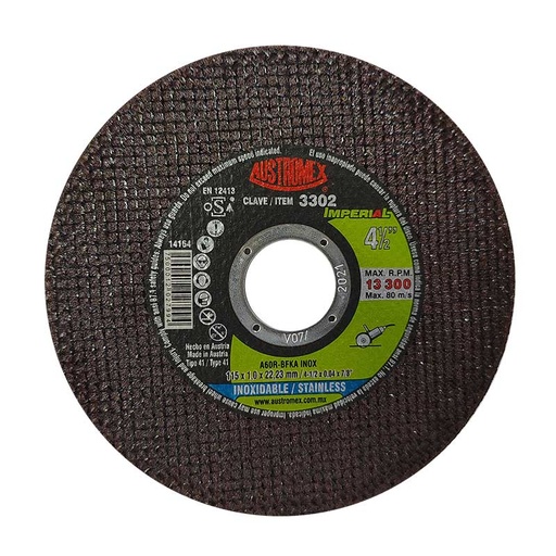 [AUS3302] Disco para corte de acero inoxidable de 4 1/2" imperial (AUS3302)