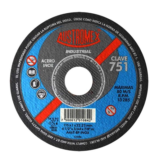 [DIS00286] Disco para corte de acero inoxidable de 4 1/2" industrial (AUS751)
