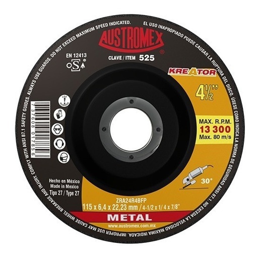 [AUS525] Disco para desbaste metal de 4 1/2" kreator (AUS525)