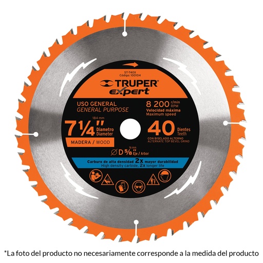 [100103] Disco sierra 7 1/4" para madera 24 dientes centro de 5/8"