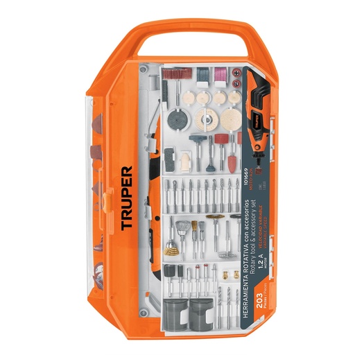 [101669] Herramienta rotativa profesional con 201 accesorios 150 W