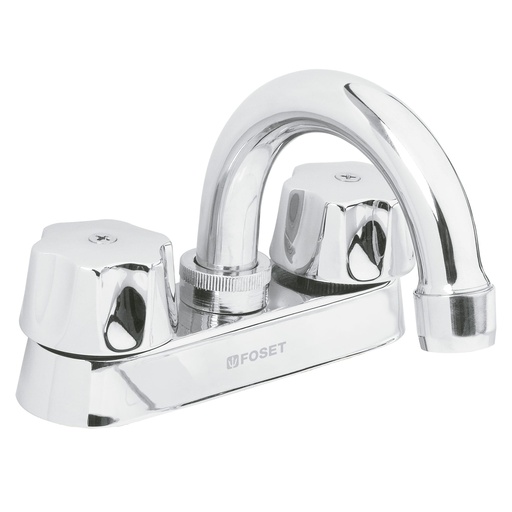 [49236] Mezcladora para lavabo de 4" cuello curvo con manerales tipo hexagonales