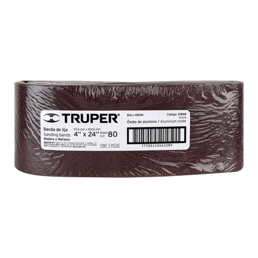 [15898] Paquete de 5 lijas de banda 4" x 24" para madera grano 80