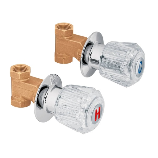 [49252] Par de llaves de bronce roscables para regadera con manerales de acrilico