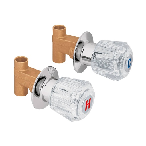 [49250] Par de llaves de bronce soldables para regadera con manerales de acrilico