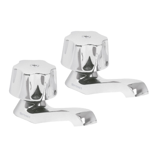 [49234] Par de llaves individuales para lavabo con manerales metalicos