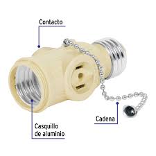 [46515] Portalampara sencillo de baquelita blanco con interruptor y 2 contactos