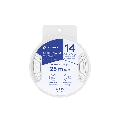 [40149] Rollo de cable thw color blanco  C-14 contiene 25 mts