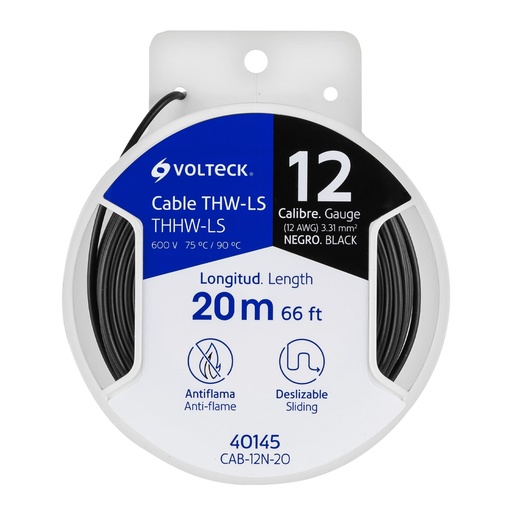 [40145] Rollo de cable thw color negro  C-12 contiene 20 mts