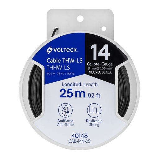 [40148] Rollo de cable thw color negro  C-14 contiene 25 mts