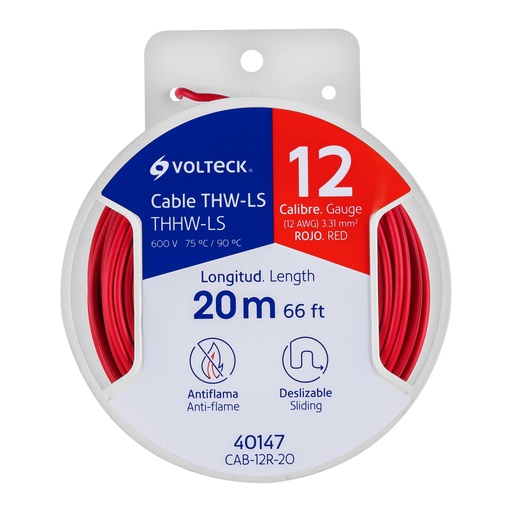 [40147] Rollo de cable thw color rojo  C-12 contiene 20 mts