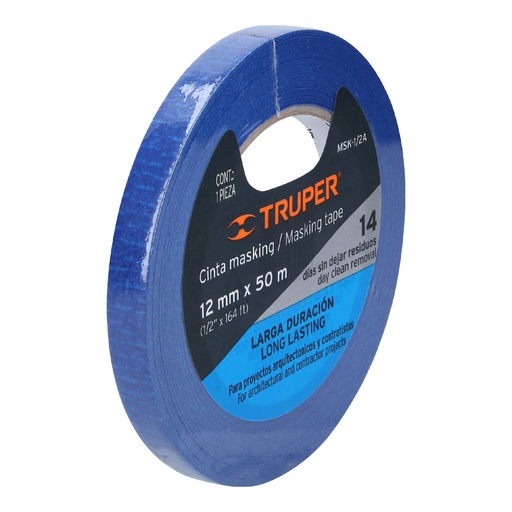 [12620] Rollo de cinta masking tape de 1/2" x 50 mts azul