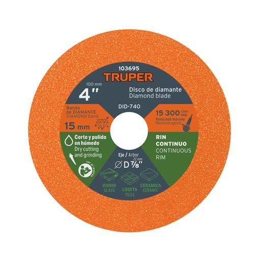 [103695] Disco de diamante 4', corte de vidrio, Truper 