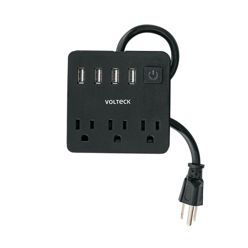[49321] Multicontacto 16 awg domestico 3 entradas 4 ptos usb negro 