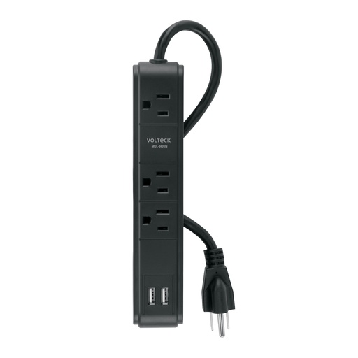 [49534] Multicontacto con 3 entradas 2 ptos usb sup de picos 300 j negro 