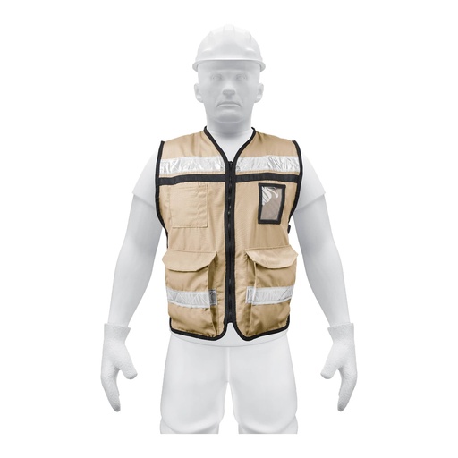 [14668] Chaleco brigadista con cintas reflejantes beige