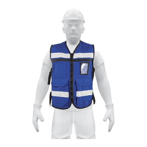[14670] Chaleco brigadista con cintas reflejantes azul rey